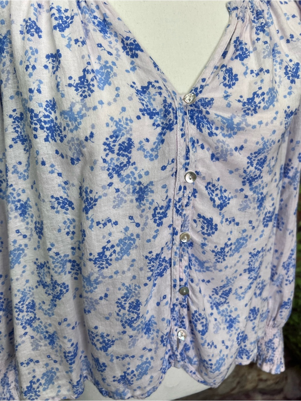RAILS Blush and Blue Ruffle Cuff Button Front Floral Cottagecore Blouse, XXL - Picture 4 of 12